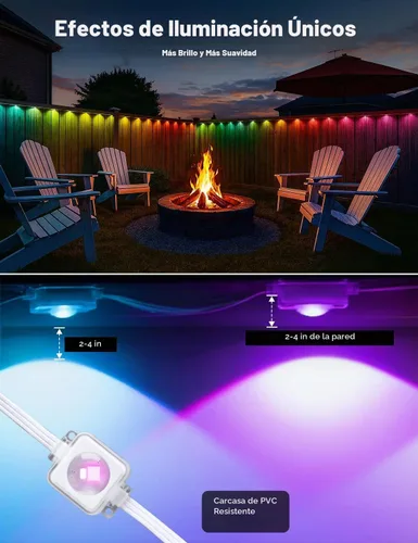 Vista 4 de EcoNour Luces LED RGB permanentes para exteriores de 50 pies Luces LED inteligentes impermeables para aleros con aplicación y control remoto