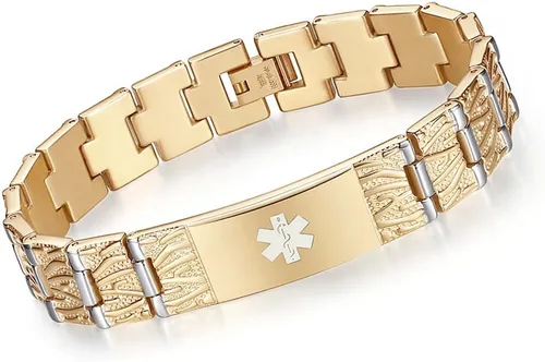 Vista 11 de LinnaLove Las pulseras de alerta médica para hombres Meridian acero inoxidable pulseras de identificación médica con grabado gratuito