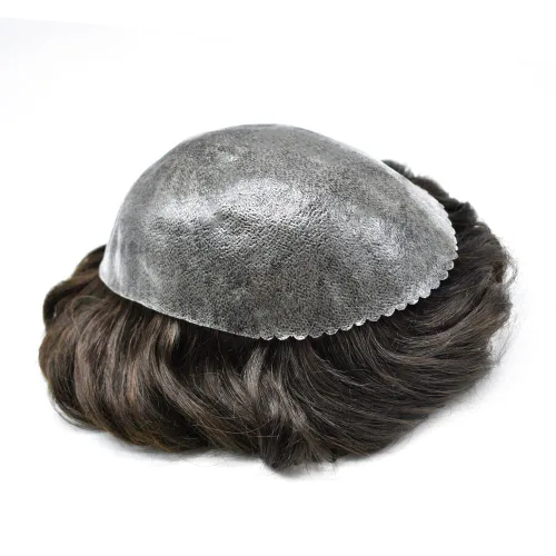 Vista 394 de Toupee para hombre 100% cabello humano real tupé para hombres 0.004 in piel de poliuretano para hombre, sistema de reemplazo de piezas de pelo