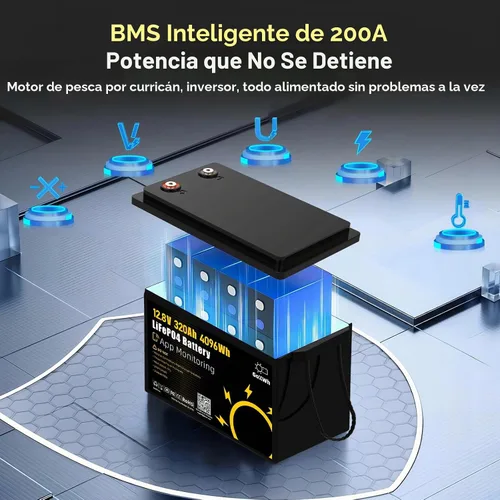 Vista 8 de Batería LiFePO4 de motor de arrastre de 12 V 320 Ah, batería de ciclo profundo de 12 V BMS de 200 A integrada, batería de litio Bluetooth, hasta