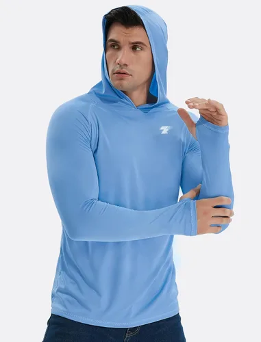 Vista 2 de Paquete de 3 camisas de protección solar UPF 50+ para hombre, con capucha y Paquete de 3 gris claro/azul/gris