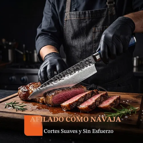 Vista 2 de Cuchillo de chef japonés de Damasco de 8 pulgadas, acero inoxidable de alto