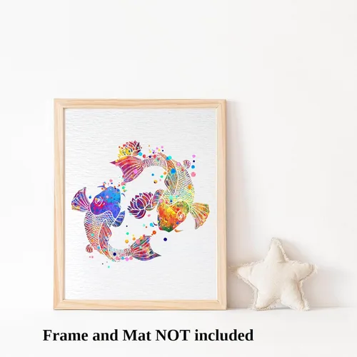 Vista 3 de Dignovel Studios 8X10 sin marco Koi Fish Lotus Meditación Yin Yang Yoga Japonés Acuarela Póster Inspirador Inauguración de la Casa Oficina