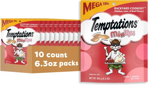 Vista 14 de Temptations MixUps Backyard Cookout - Golosinas crujientes y suaves para gatos, bolsa de 3 onzas (paquete de 12) Chicken, liver & beef flavors