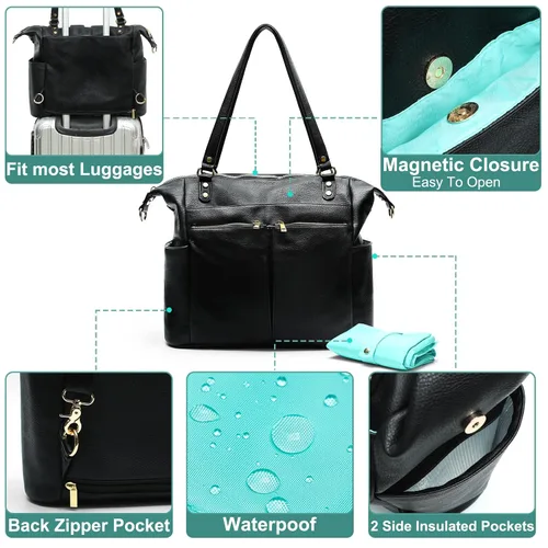 Vista 3 de MOMINSIDE Bolsa de pañales, bolsa de pañales, bolsas organizadoras Mominside de cuero para pañales mochila para mamá papá, bolsa grande de pañales