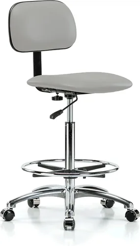 Vista 60 de Perch - Silla de laboratorio cromada con respaldo ajustable, altura del escritorio de 17 a 22 pulgadas, tela negra
