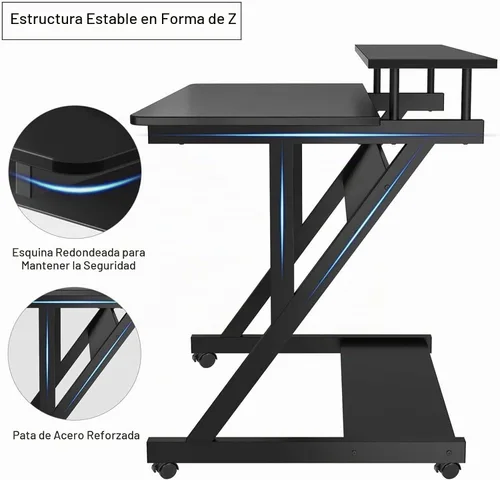 Vista 4 de Dripex Escritorio de computadora para espacios pequeños, escritorio pequeño de 27.5 pulgadas, escritorio compacto de 3 niveles con estante
