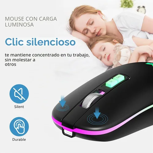 Vista 9 de besky Ratón recargable inalámbrico, mouse portátil silencioso para A-Negro