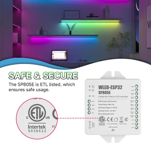 Vista 8 de BTF-LIGHTING SP805E WLED LED Controller ESP32 with Mic, WiFi APP Control For WS2812B WS2811 SK6812 WS2814 LED Strip/Matrix & PWM Dim CCT RGB RGBW