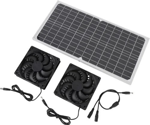 Vista 2 de Kit de ventilador alimentado por panel solar de 16 W, ventilador de escape solar con marco de aluminio para gallinero, invernadero, cobertizo