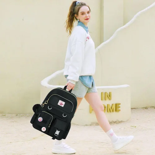 Vista 7 de WZLVO Mochila para laptop para niñas y mujeres, 15.6 pulgadas, bonita estética, resistente al agua, antirrobo, para la escuela universitaria