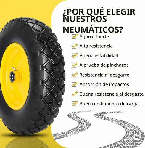 Vista 5 de Neumático y rueda sólidos para carretilla 4.80/4.00-8, neumático sin aire de 16" con cubo centrado de 3", rodamientos de 5/8" y 3/4", compatible