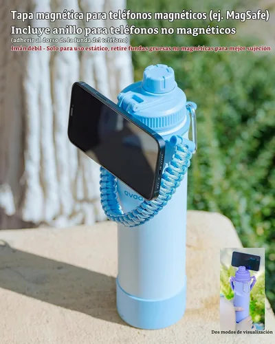 Vista 6 de Botella de agua aislada de 12 onzas con 2 tapas (tapa de popote y boquilla 2 en 1, tapa magnética), botella de agua para niños con correa, botella