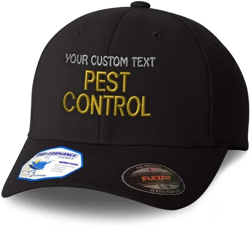 Vista 9 de Flexfit - Gorra bordada para hombre y mujer, para control de plagas y ocupación bordada, gorras de béisbol Solo diseño negro.