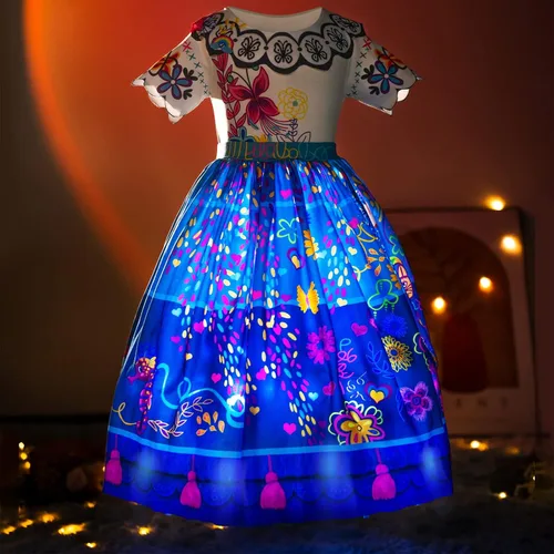 Vista 2 de UPORPOR Disfraz de Mirabel Isabella con luz para niña de Encanto para cumpleaños de 2 a 10 años