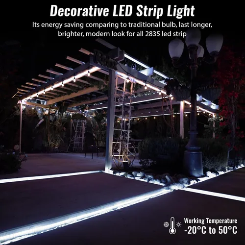 Vista 6 de Tira de luces LED planas SMD 2835 de 100 pies, 100 pies, color blanco frío, 16 modos, impermeable, permanente, resistente, para exteriores