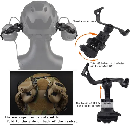 Vista 2 de Accesorios de adaptador de riel ARC de rotación de ángulo múltiple para auriculares tácticos