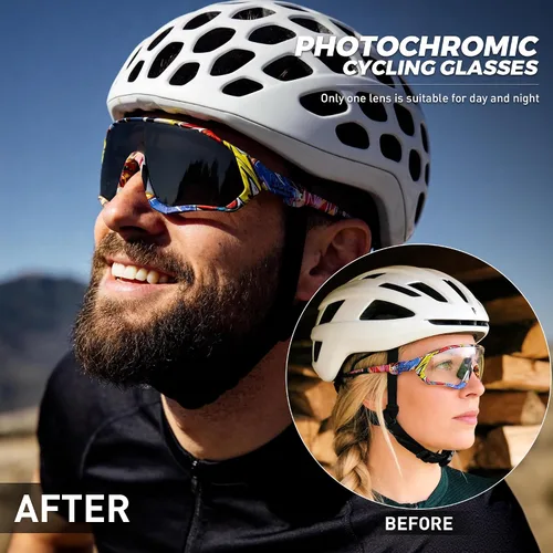 Vista 2 de KAPVOE Gafas de ciclismo fotocromáticas para hombres y mujeres, gafas de sol para bicicleta de montaña MTB, para bicicleta de montaña Clear - K9408