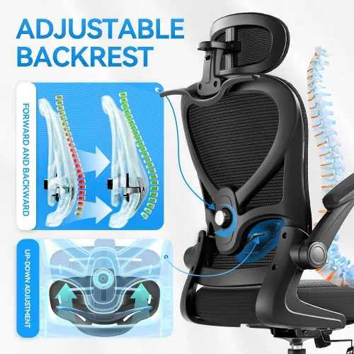 Vista 4 de Freepub Silla de oficina ergonómica con reposacabezas 3D, silla de escritorio de oficina de malla con soporte lumbar ajustable, silla de computadora