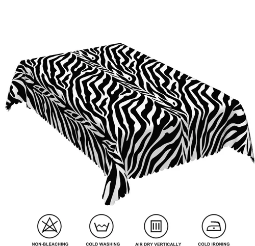Vista 6 de Mantel rectangular con estampado de animales de 52 x 70 pulgadas, diseño de rayas blancas y negras, mantel moderno a prueba de derrames, sin Cebra