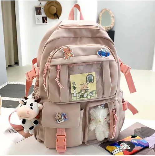 Vista 2 de MOJIDUO Kawaii Backpack With cute plush pendant and Kawaii pins,Aesthetic Backpack Cute Kawaii Backpack for School