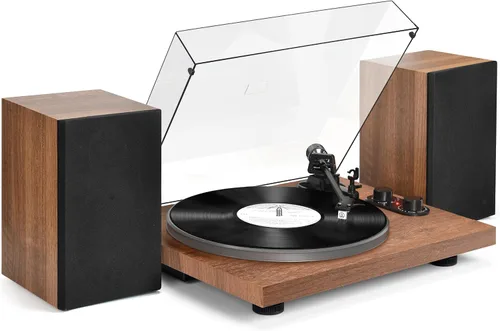 Vista 8 de Udreamer Tocadiscos de vinilo, giradiscos con altavoces de 40W, entrada y salida Bluetooth y grabación USB, tocadiscos LP vintage con cartucho