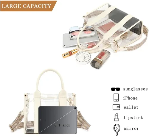 Vista 6 de Bolsa transparente aprobada para estadios, bolsa transparente para eventos de estadio, bolso de plástico para mujer