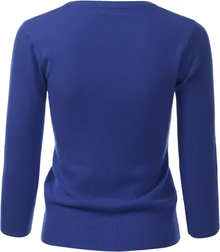 Vista 3 de Suéter de punto con botones y manga 34 con cuello en V para mujer (S-XXL)