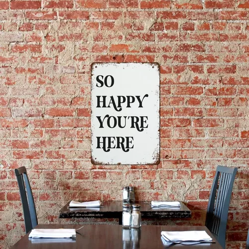 Vista 5 de So Happy You're Here - Impresión artística con cita inspiradora con cita de feliz pared, arte de pared de cuidado personal, retro, letrero de metal