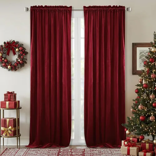 Vista 23 de StangH - Cortinas de terciopelo rojo para dormitorio, decoración navideña, 42 pulgadas de ancho x 84 pulgadas de largo, 2 paneles *Serie Otoño - Rojo