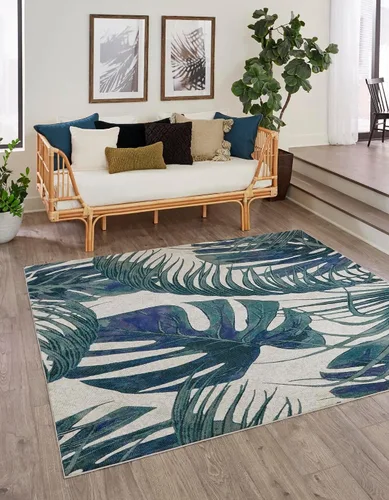 Vista 20 de Unique Loom Blossom Collection - Alfombra rectangular de 2 x 3 pies, color marfil y azul