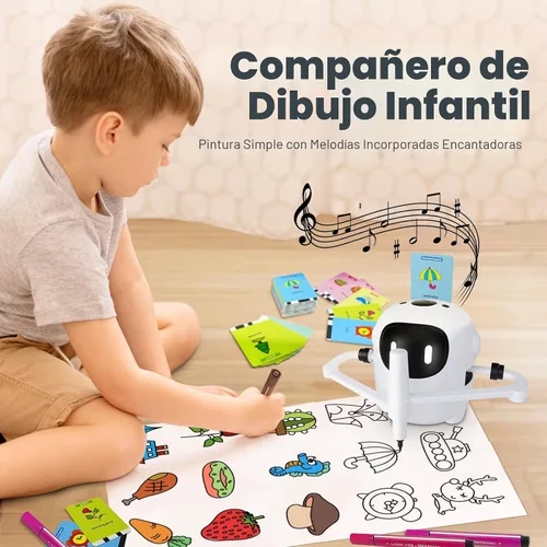 Vista 3 de RIVGOT Robot de dibujo para niños con 150 tarjetas, máquina de dibujo educativo interactiva por voz, juguetes de aprendizaje de pintura Montessori