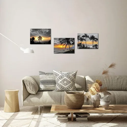 Vista 4 de HOMEOART Arte de pared de palmera, océano, playa, puesta de sol, paisaje, paisaje tropical, palmera, imagen, decoración de pared, obra de arte