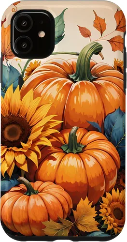 Vista 5 de iPhone 14 Bonito arte de otoño, calabazas, girasoles y hojas de otoño
