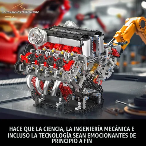 Vista 4 de Mould King Bloque de construcción de automóvil con tecnología 10130, bloque de construcción de motor motorizado F488 V8 (2718 piezas), bloque
