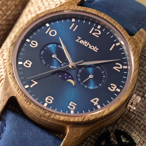 Vista 21 de Zeitholz Relojes de madera para hombre, reloj de madera, regalos, reloj analógico, nueva colección Klitten 1.654 in con movimiento de cuarzo japonés.