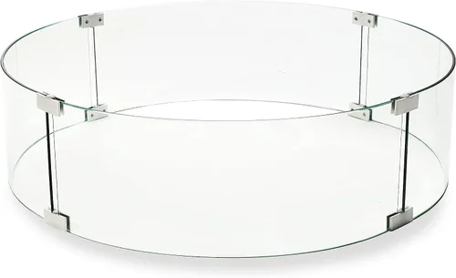 Vista 2 de Protector de viento de vidrio templado redondo para fogata de 28 pulgadas para uso al aire libre de barbacoa