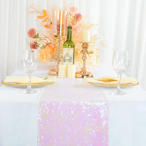 Vista 13 de ShinyBeauty Camino de mesa de lentejuelas rosa intenso, 12 x 72 pulgadas, elegante camino de mesa para eventos de boda personalizado