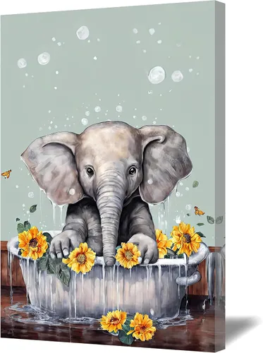 Vista 11 de QIXIANG Lienzo decorativo de oso para decoración de baño, diseño de oso divertido en la bañera, impresiones de imágenes de tema moderno de animales