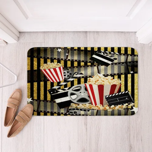 Vista 18 de Alfombras de baño de cine con patrón de palomitas de maíz, alfombras de Btah para bañera para niños, diseño de póster de cine, tapetes de baño