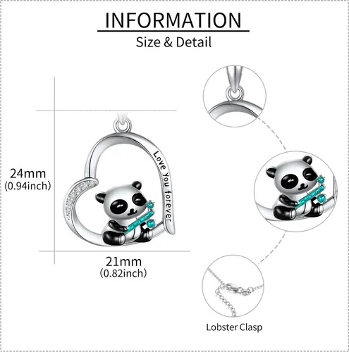 Vista 4 de Lindo regalo de animales de plata esterlinapanda rojoconejo, collar con colgante de animal lindo joyería para mujeres niñas regalos