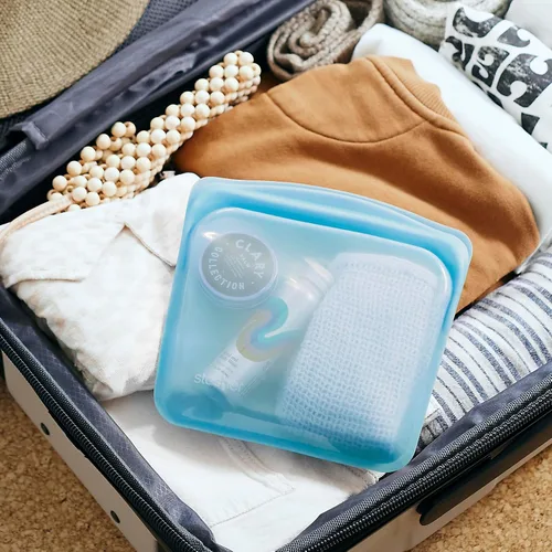 Vista 3 de Stasher Bolsas de silicona reutilizables para almacenamiento de alimentos, paquete de 2, bolsas reutilizables para congelador, microondas