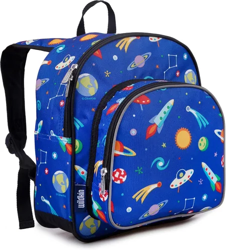 Vista 2 de Wildkin Mochila infantil de 12 pulgadas con moderna alfombrilla para siesta (fuera de este mundo)