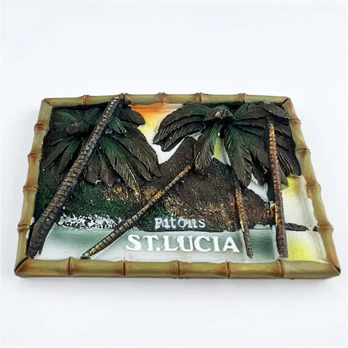 Vista 2 de Pitons St.Lucia - Imán para nevera, recuerdo de viaje, decoración de nevera, calcomanía magnética 3D, colección artesanal pintada a mano