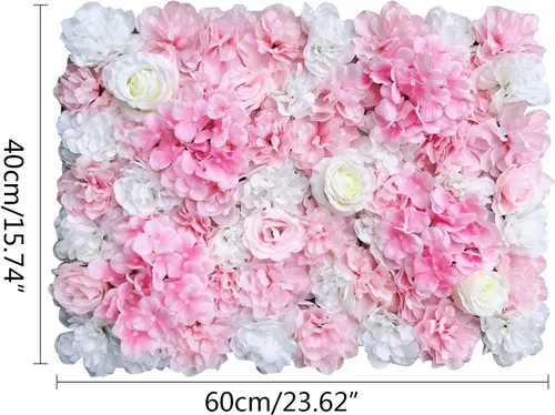 Vista 6 de OUKANING Paquete de 6 paneles de pared de flores de seda con rosas de seda, telón de fondo de pared de flores artificiales para interiores