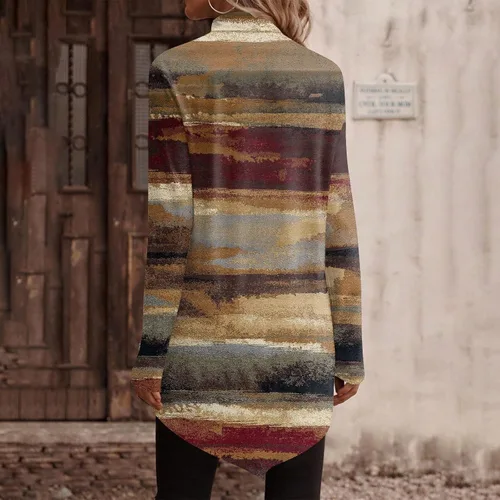 Vista 4 de Moda para mujer, a la moda, casual, de manga larga, cuello alto, holgada, holgada, túnica