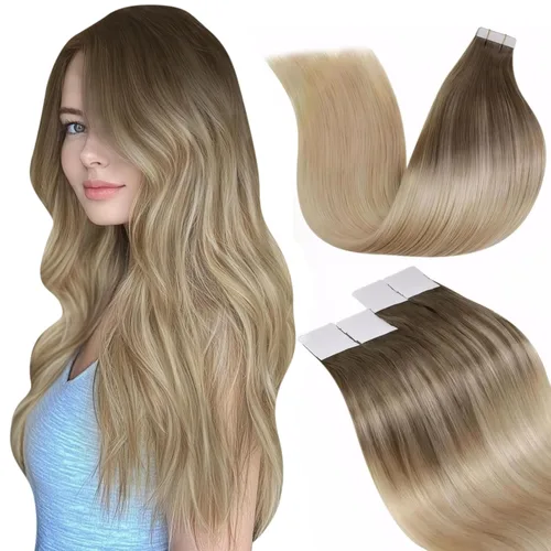 Vista 72 de LaaVoo Extensiones adhesivas de cabello humano real, color negro azabache, extensiones de cabello humano liso y sedoso, 10 pulgadas, 20