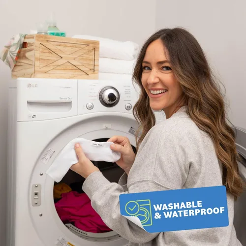 Vista 6 de Etiquetas de nombre para planchar para ropa, 100 unidades (grande), etiquetas para ropa para hogar de ancianos y guardería, etiqueta de nombre
