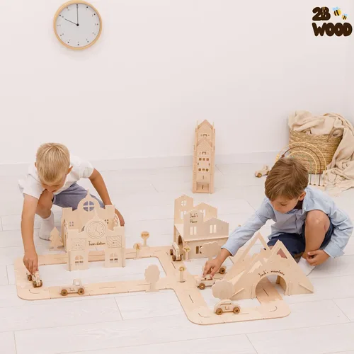 Vista 7 de Pista de automóvil de madera personalizada para niños, tamaño S, autos de juguete de pista de carreras para niños pequeños - Carros de juguete