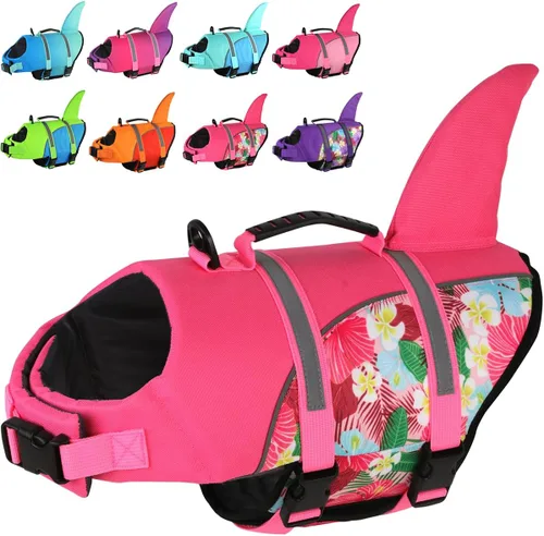 Vista 13 de Doglay Chaleco salvavidas para perro, chaleco salvavidas de tiburón Camuflaje azul-tiburón